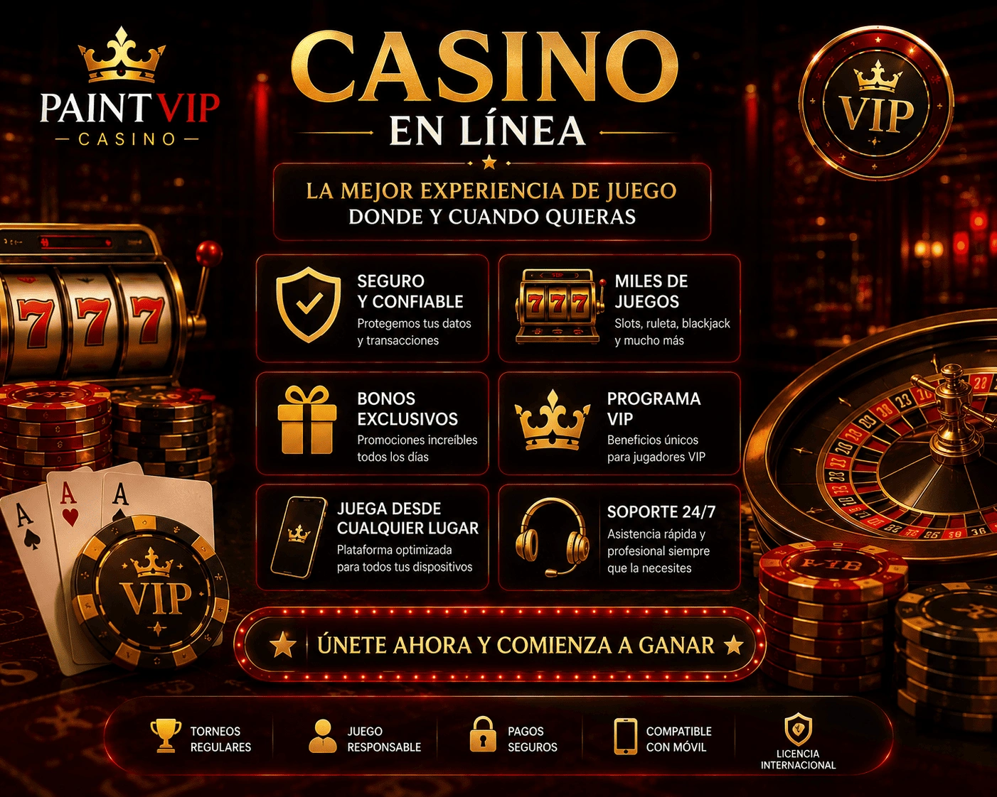 casino lobby overview paintvip casino overview with a mobile lobby, roulette wheel, cards, chips, and slot symbols